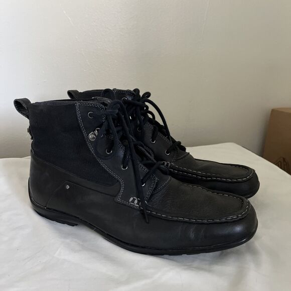 CALVIN KLEIN Hank Leather & Canvas Driving Ankle Lace Utility Boots, Black- 10 - Picture 2 of 8